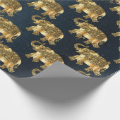 金ゴールドエレガントペイズリーフローラゾウ、ダークブルー ラッピングペーパー (角)