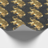 金ゴールドエレガントペイズリーフローラゾウ、ブラックダマスク ラッピングペーパー (角)