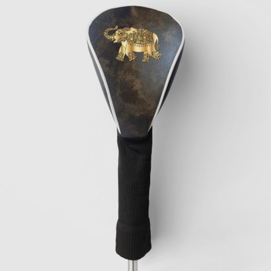 金ゴールドエレガントペイズリーフローラゾウ、レザールック ゴルフヘッドカバー (正面)