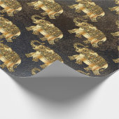 金ゴールドエレガントペイズリーフローラゾウ、レザールック ラッピングペーパー (角)
