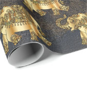 金ゴールドエレガントペイズリーフローラゾウ、レザールック ラッピングペーパー (ロールコーナー)