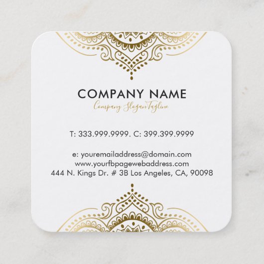 金ゴールドエレガントペイズリー曼荼羅 スクエア名刺 (裏面)