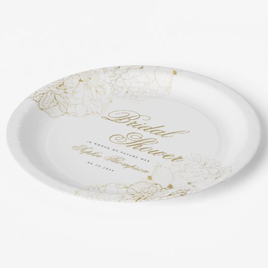 金ゴールドエレガントペニーフローラスケッチブライダルシャワー ペーパープレート (アングル)