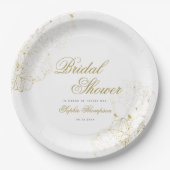金ゴールドエレガントペニーフローラスケッチブライダルシャワー ペーパープレート (正面)