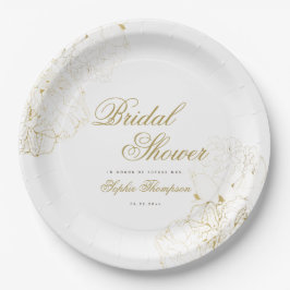 金ゴールドエレガントペニーフローラスケッチブライダルシャワー ペーパープレート