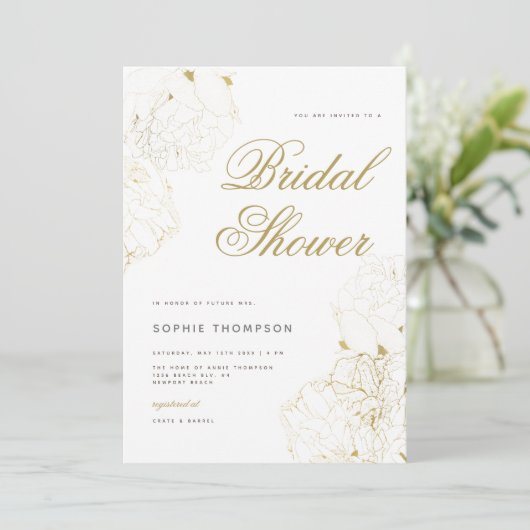 金ゴールドエレガントペニーフローラスケッチブライダルシャワー 招待状 (スタンド正面)