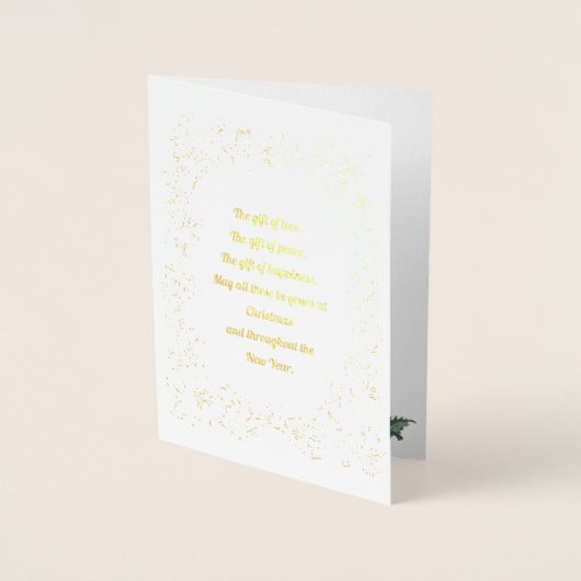 金ゴールドエレガントホリデーバードリース写真クリスマス 箔カード (正面)