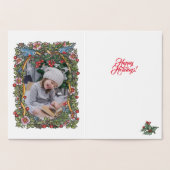 金ゴールドエレガントホリデーバードリース写真クリスマス 箔カード (内部)