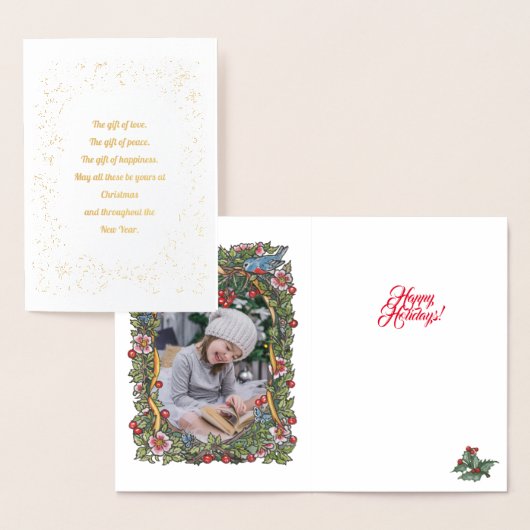 金ゴールドエレガントホリデーバードリース写真クリスマス 箔カード (ディスプレー)