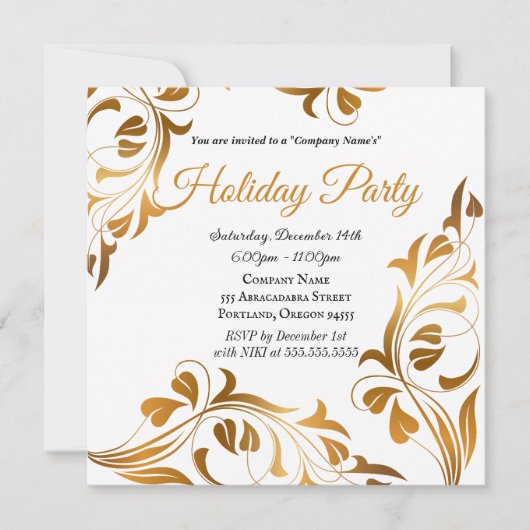 金ゴールドエレガントホリデーパーティー招待状 招待状 (正面)