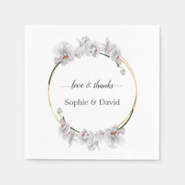 金ゴールドエレガントホワイトオーキッドフラワーズ開花結婚ズ スタンダードカクテルナプキン