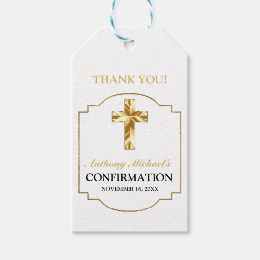 金ゴールドエレガントホワイトカトリックの確認 ギフトタグ (正面)