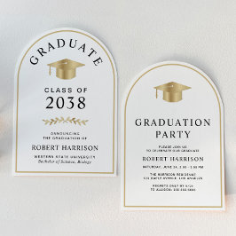 金ゴールドエレガントホワイトカレッジ卒業パーティー 招待状