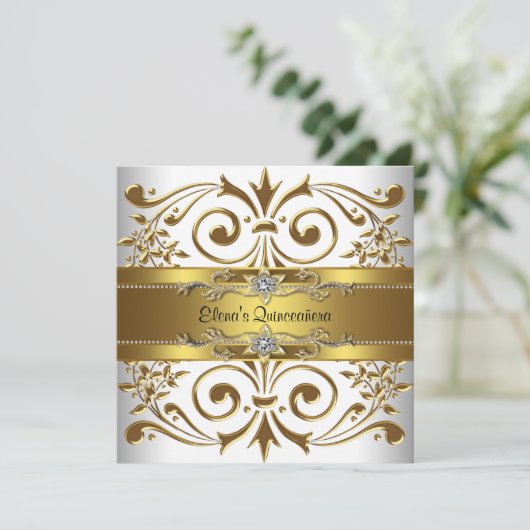 金ゴールドエレガントホワイトキンセアニェラ 招待状 (スタンド正面)