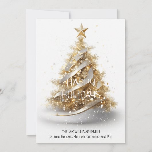 金ゴールドエレガントホワイトクリスマスツリーの幸せな休日 シーズンカード (正面)