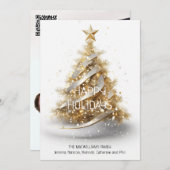 金ゴールドエレガントホワイトクリスマスツリーの幸せな休日 シーズンカード (正面/裏面)