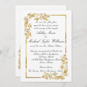 金ゴールドエレガントホワイトグラマフォーマルラ結婚ラス 招待状 (正面/裏面)