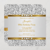 金ゴールドエレガントホワイトグリッターシルバーダイヤモンド誕生日 招待状 (正面/裏面)