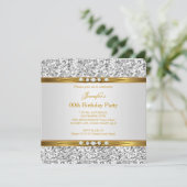 金ゴールドエレガントホワイトグリッターシルバーダイヤモンド誕生日 招待状 (スタンド正面)