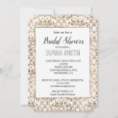 金ゴールドエレガントホワイトシックダマスクブライダルシャワー 招待状 (正面)