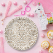 金ゴールドエレガントホワイトシックダマスク ペーパープレート (パーティー)