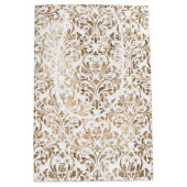 金ゴールドエレガントホワイトシックダマスク ミディアムペーパーバッグ (正面)