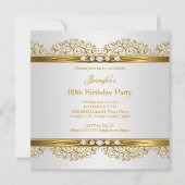 金ゴールドエレガントホワイトシルバーダイヤモンド誕生日 招待状 (正面)
