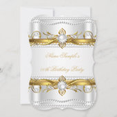 金ゴールドエレガントホワイトシルバーパールシルク誕生日 招待状 (正面)