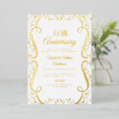 金ゴールドエレガントホワイトスワール結婚50周年 箔招待状 (立ち正面)