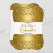 金ゴールドエレガントホワイトダイヤモンドグラマーキンセアニェラ 招待状 (正面/裏面)