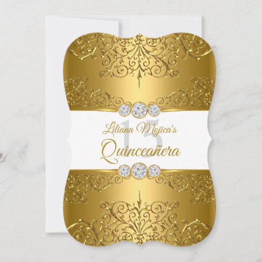 金ゴールドエレガントホワイトダイヤモンドグラマーキンセアニェラ 招待状 (正面)