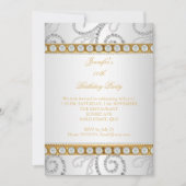 金ゴールドエレガントホワイトダイヤモンドパールバースデーパーティー 招待状 (正面)