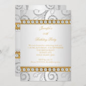 金ゴールドエレガントホワイトダイヤモンドパールバースデーパーティー 招待状 (正面/裏面)