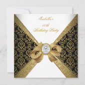 金ゴールドエレガントホワイトダイヤモンドブラックバースデーパーティー 招待状 (正面)