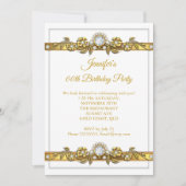 金ゴールドエレガントホワイトダイヤモンド誕生日パーティー 招待状 (正面)