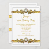金ゴールドエレガントホワイトダイヤモンド誕生日パーティー 招待状 (正面/裏面)