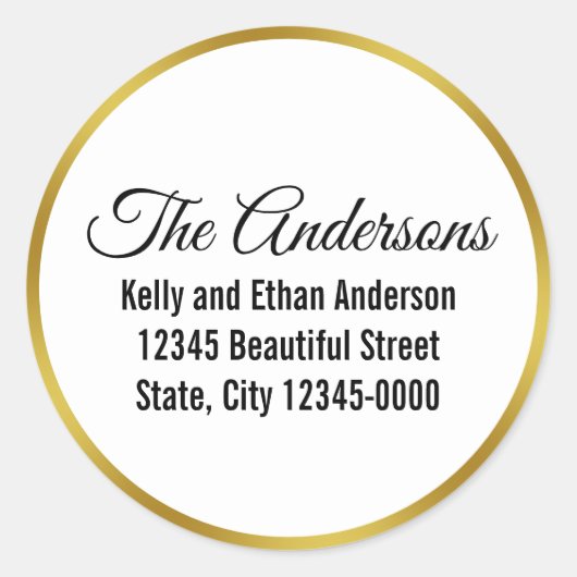 金ゴールドエレガントホワイトネームとブラックネーム差出人住所 ラウンドシール (正面)