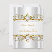 金ゴールドエレガントホワイトパールシルクバースデーパーティー 招待状 (正面)