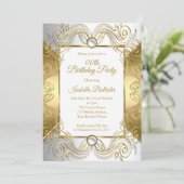 金ゴールドエレガントホワイトパールシルバースワール誕生日 招待状 (スタンド正面)