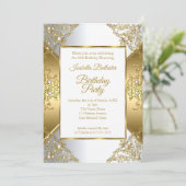 金ゴールドエレガントホワイトパールシルバーバースデーパーティー 招待状 (スタンド正面)