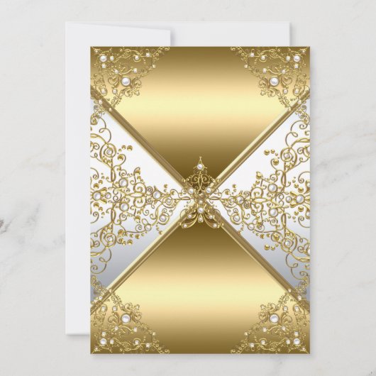 金ゴールドエレガントホワイトパールシルバーバースデーパーティー 招待状 (裏面)