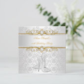 金ゴールドエレガントホワイトパールダイヤモンドハイヒールパーティー2 招待状 (スタンド正面)