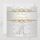 金ゴールドエレガントホワイトパールダイヤモンドハイヒールパーティー2 招待状 (正面)