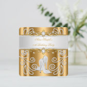 金ゴールドエレガントホワイトパールダイヤモンドハイヒールパーティー3 招待状 (スタンド正面)