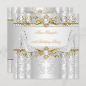 金ゴールドエレガントホワイトパールダイヤモンドハイヒールパーティー 招待状 (正面/裏面)