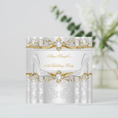 金ゴールドエレガントホワイトパールダイヤモンドハイヒールパーティー 招待状 (スタンド正面)