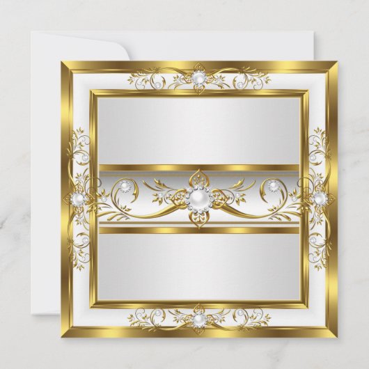 金ゴールドエレガントホワイトパールフォトバースデーパーティー2 招待状 (裏面)