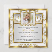 金ゴールドエレガントホワイトパールフォトバースデーパーティー2 招待状 (正面)