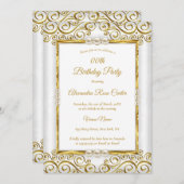 金ゴールドエレガントホワイトパールフォトバースデーパーティー 招待状 (正面/裏面)