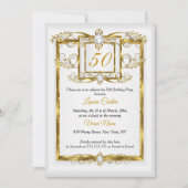 金ゴールドエレガントホワイトパールフォトバースデーパーティー 招待状 (正面)